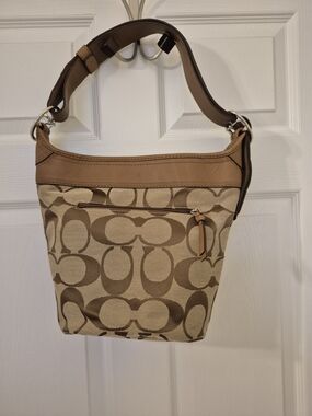 Coach Khaki and Tan Signature Canvas Shoulder Bag